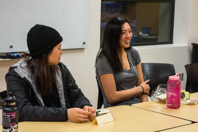 Students discuss ideas for their intellectual projects.